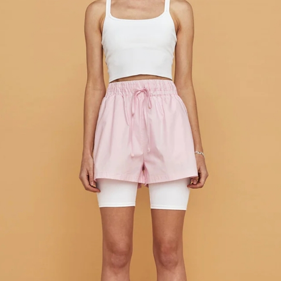 Carbon38 Lounge Shorts in Pink Small 100% Cotton High Waist Paperbag Pull-on - Picture 3 of 8